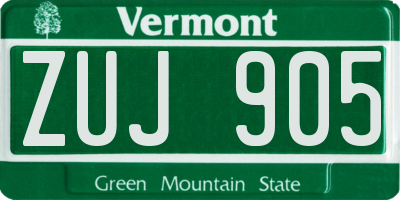VT license plate ZUJ905