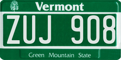 VT license plate ZUJ908