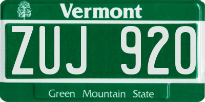 VT license plate ZUJ920