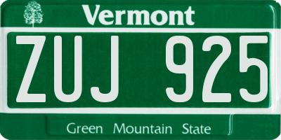 VT license plate ZUJ925