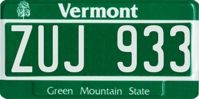 VT license plate ZUJ933
