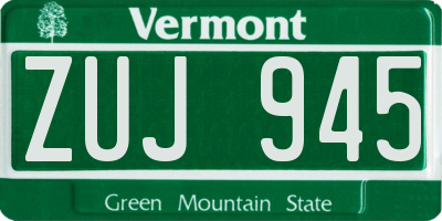 VT license plate ZUJ945
