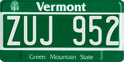 VT license plate ZUJ952