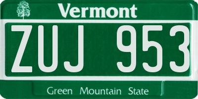 VT license plate ZUJ953