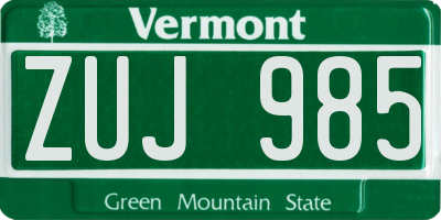 VT license plate ZUJ985