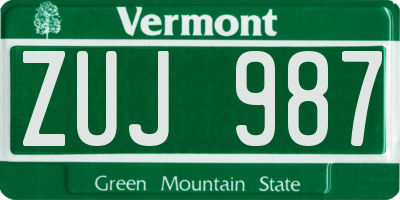 VT license plate ZUJ987