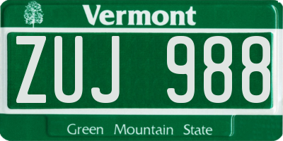 VT license plate ZUJ988
