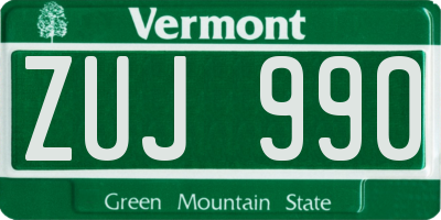 VT license plate ZUJ990