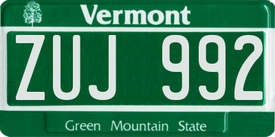 VT license plate ZUJ992