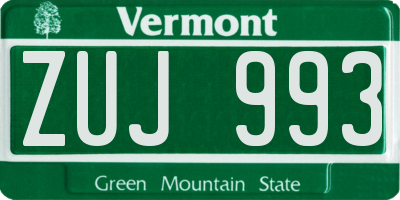 VT license plate ZUJ993