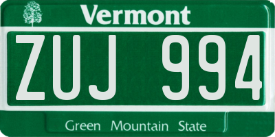 VT license plate ZUJ994