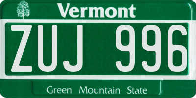 VT license plate ZUJ996