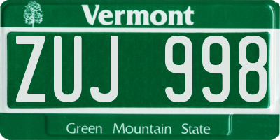 VT license plate ZUJ998