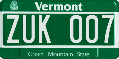 VT license plate ZUK007