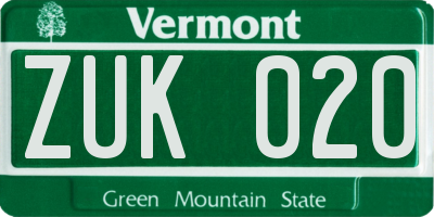 VT license plate ZUK020