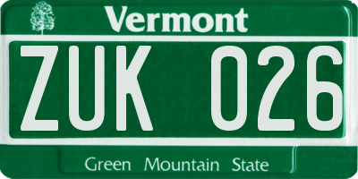 VT license plate ZUK026