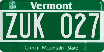 VT license plate ZUK027