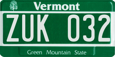 VT license plate ZUK032