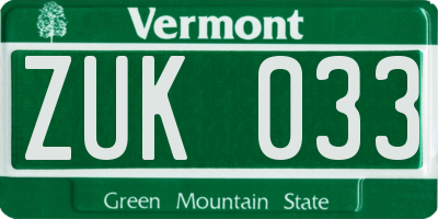 VT license plate ZUK033