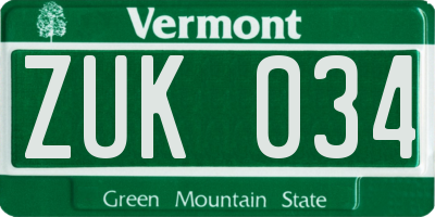 VT license plate ZUK034