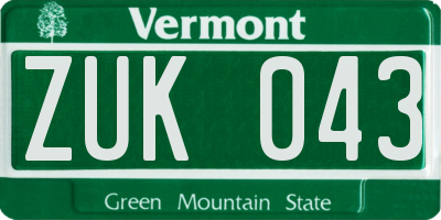 VT license plate ZUK043