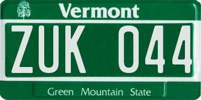 VT license plate ZUK044