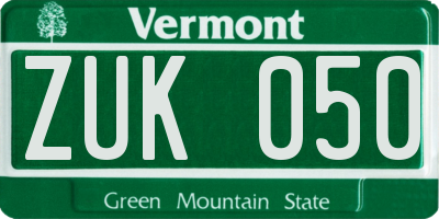 VT license plate ZUK050