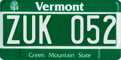 VT license plate ZUK052