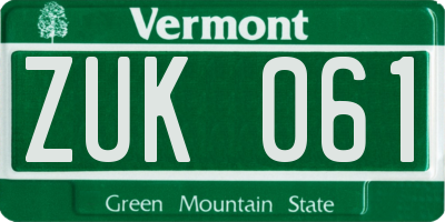 VT license plate ZUK061