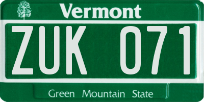 VT license plate ZUK071