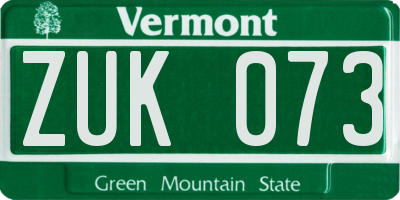 VT license plate ZUK073