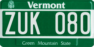 VT license plate ZUK080