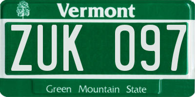 VT license plate ZUK097