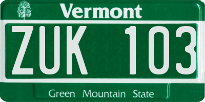VT license plate ZUK103