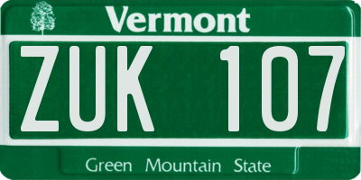 VT license plate ZUK107