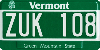 VT license plate ZUK108