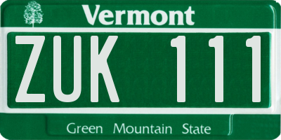 VT license plate ZUK111