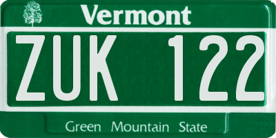 VT license plate ZUK122