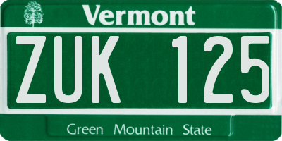 VT license plate ZUK125