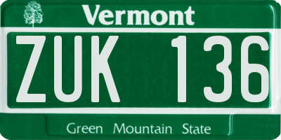 VT license plate ZUK136