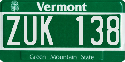 VT license plate ZUK138