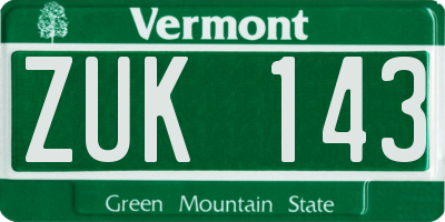 VT license plate ZUK143