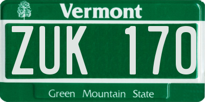 VT license plate ZUK170