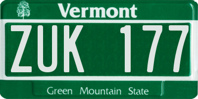 VT license plate ZUK177