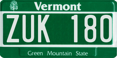 VT license plate ZUK180