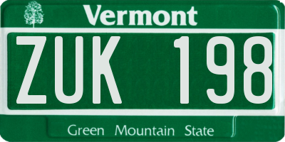 VT license plate ZUK198