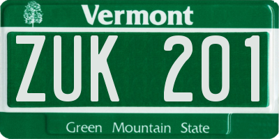 VT license plate ZUK201