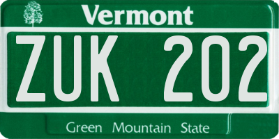 VT license plate ZUK202