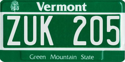VT license plate ZUK205