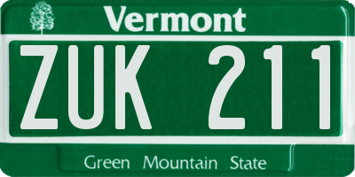 VT license plate ZUK211